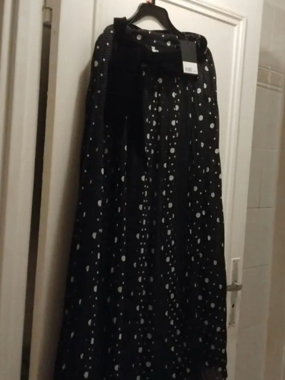 The Kooples Black Maxi Skirt with White Dot Print